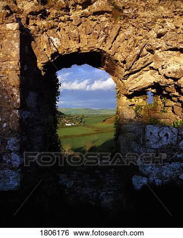 Stock Photograph - Co Laois, view through castle window, Dunamace, Ireland. Fotosearch