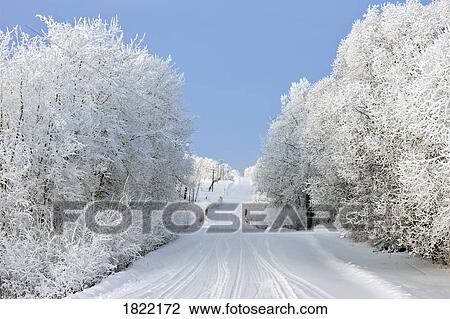 Stock Image - Country road in the winter . Fotosearch