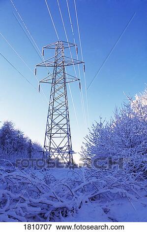 Stock Photo - Electricity Pylon in Winter. Fotosearch