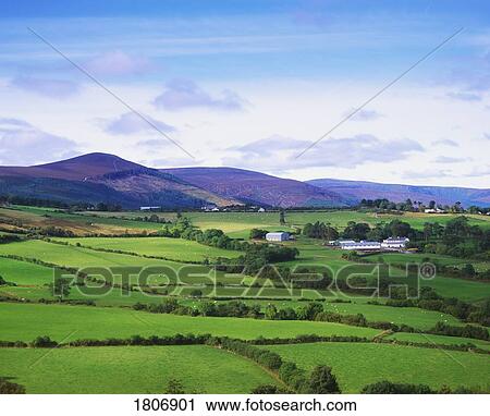 Stock Image - Farmscape from Sugarloaf Mountain, Co Wicklow, Ireland. Fotosearch