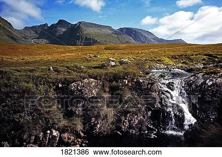 Stock Photograph - Field and stream in the Highlands, Scotland. Fotosearch