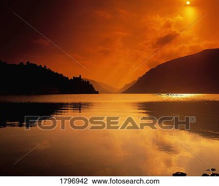 Stock Image - Glenveagh Castle and Lough Veagh, Glenveagh National Park, Co Donegal, Ireland. Fotosearch