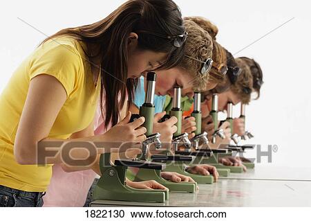 Group of teens looking into microscopes View Large Photo Image Stock Image - Group of teens looking into microscopes. Fotosearch