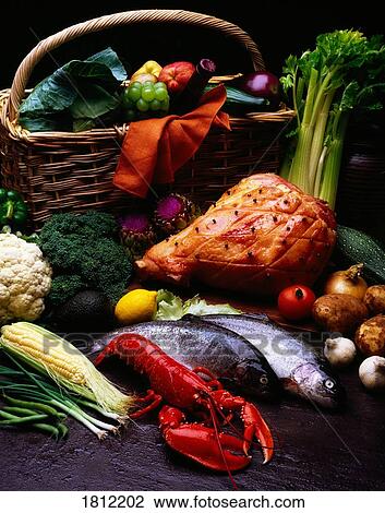 Ham, fish and vegetables View Large Photo Image Stock Image - Ham, fish and vegetables. Fotosearch