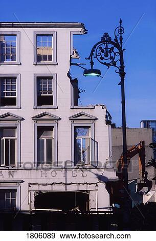 Stock Photo - Historic Dublin, Demolition of Hibernian Hotel, 1991, Ireland. Fotosearch