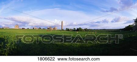Stock Image - Kilmacduagh, near Gort, County Galway. Fotosearch