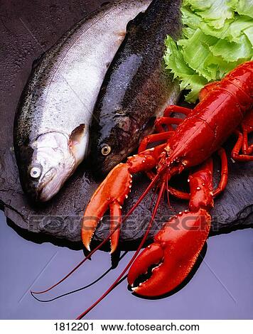 Stock Image - Lobster and Trout. Fotosearch