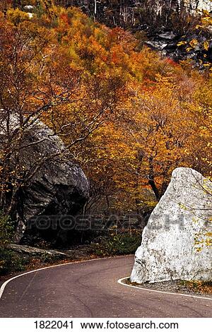 Stock Image - Road around an autumn bend. Fotosearch