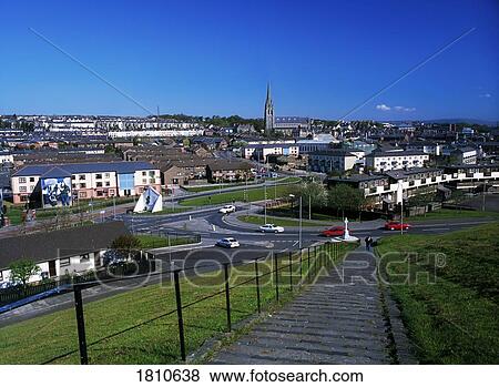 Stock Photo - Steps to the Bogside & St Eugene's Cathedral, Derry City, Ireland. Fotosearch