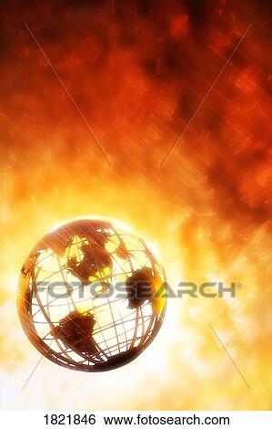 Stock Photograph - The globe on fire. Fotosearch