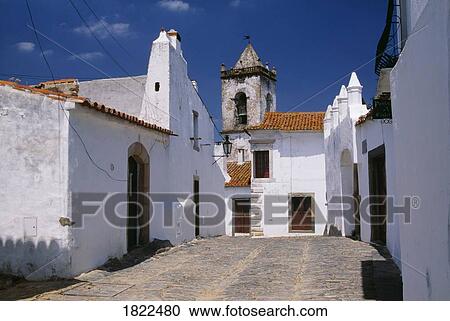 Stock Image - A street in Monsaraz, Portugal. Fotosearch