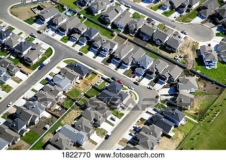 Stock Image - Aerial view of a residential area in Edmonton, Alberta, Canada. Fotosearch