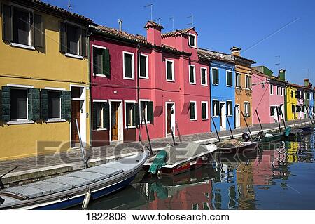 Stock Photo - Brightly painted houses, Burano, Italy . Fotosearch