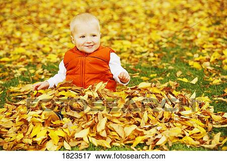 Child playing in autumn leaf pile View Large Photo Image Stock Photo - Child playing in autumn leaf pile. Fotosearch