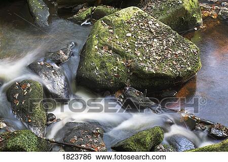 Stock Photograph - Closeup of stream through rocks . Fotosearch