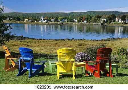 Colorful adirondack chairs, Annapolis Royal, Nova Scotia, Canada View Large Photo Image Stock Photography - Colorful adirondack chairs, Annapolis Royal, Nova Scotia, Canada. Fotosearch