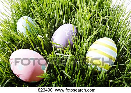 Stock Photo - Easter eggs in the grass. Fotosearch
