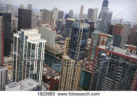 Stock Image - High angle view of downtown Chicago. Fotosearch