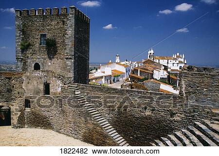 Stock Image - Hilltop fortified village of Monsaraz, Portugal. Fotosearch