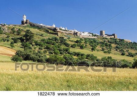 Stock Photo - Hilltop fortified village of Monsaraz, Portugal. Fotosearch