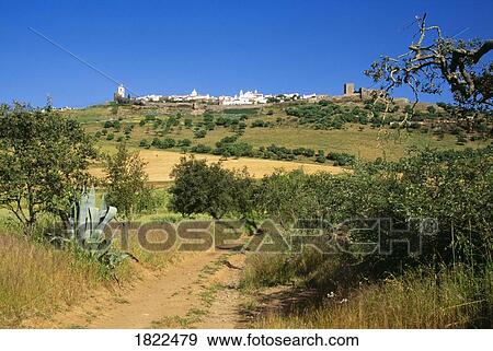 Stock Photo - Hilltop fortified village of Monsaraz, Portugal. Fotosearch
