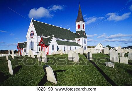 Stock Photo - Historic Saint Paul's Anglican Church (1894)and cemetery in Trinity, Newfoundland, Canada. Fotosearch