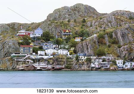 Stock Photo - Houses facing Saint John's Harbour, Newfoundland, Canada. Fotosearch