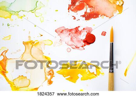 Stock Photo - Paint splatters and paint brush. Fotosearch