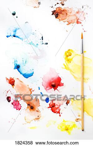 Stock Photo - Paint splatters and paint brush. Fotosearch