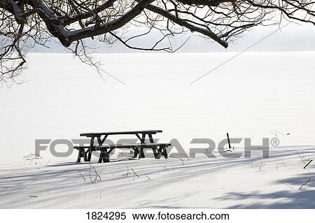 Picnic table in winter View Large Photo Image Stock Photography - Picnic table in winter. Fotosearch