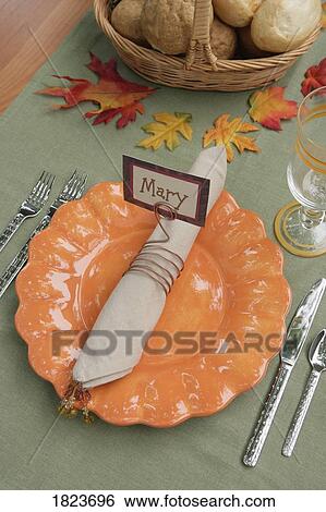 Stock Photograph - Place setting for thanksgiving. Fotosearch