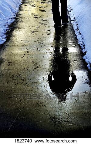 Reflection of person walking on the wet sidewalk View Large Photo Image Stock Image - Reflection of person walking on the wet sidewalk. Fotosearch