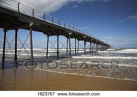 Stock Photo - Saltburn-by-the-Sea, North Yorkshire, England, Saltburn Pier on the North Sea. Fotosearch