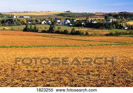 Stock Photography - Small town and field, Hampton, Prince Edward Island, Canada. Fotosearch