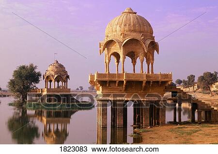 Stock Image - Temples around Gadi Sagar, Jaisalmer, Rajasthan, India. Fotosearch