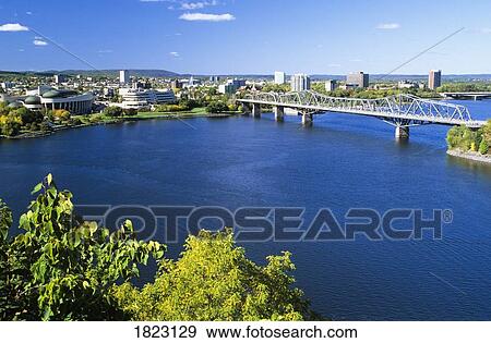 Stock Photo - View of Hull, the Canadian Museum of Civilization and the Ottawa river, Ontario, Canada. Fotosearch