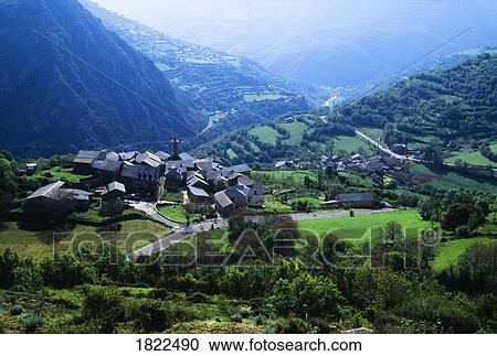 Stock Image - Village and valley in Switzerland. Fotosearch