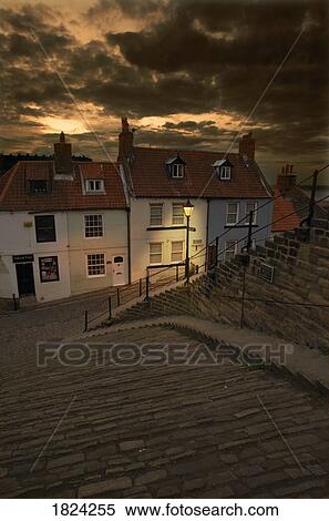 Whitby village at night, Yorkshire, England View Large Photo Image Stock Photography - Whitby village at night, Yorkshire, England . Fotosearch