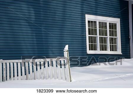 Stock Photo - Winter house and fence. Fotosearch