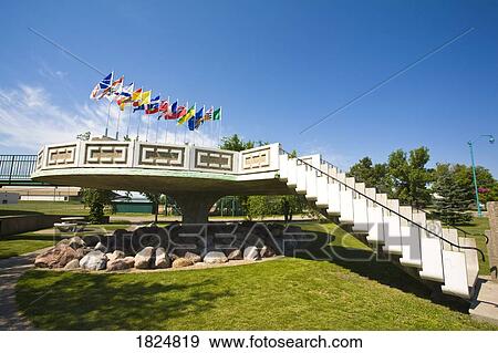 Stock Photo - Steps and flag display. Fotosearch