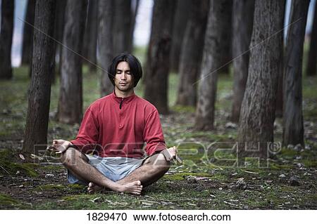 A young man meditates and practises yoga in a forest View Large Photo Image Stock Image - A young man meditates and practises yoga in a forest. Fotosearch