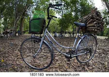 Stock Image - Bicycle and a bundle of firewood. Fotosearch