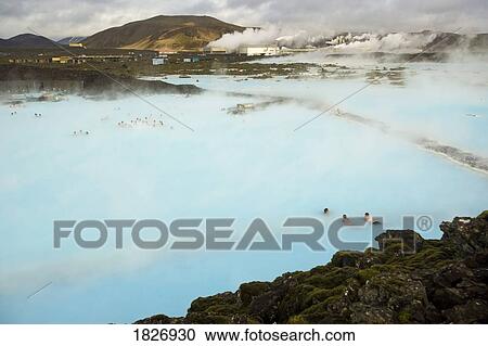 Stock Image - Blue Lagoon, Geothermal Hot Springs near Reykjavik, Iceland . Fotosearch