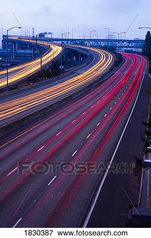 Blurred traffic on highway, Portland, Oregon, USA View Large Photo Image Stock Photo - Blurred traffic on highway, Portland, Oregon, USA. Fotosearch