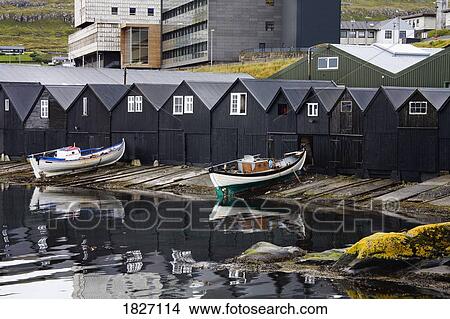 Picture - Boat houses, Port of Tórshavn, Faroe Islands, Kingdom of Denmark . Fotosearch
