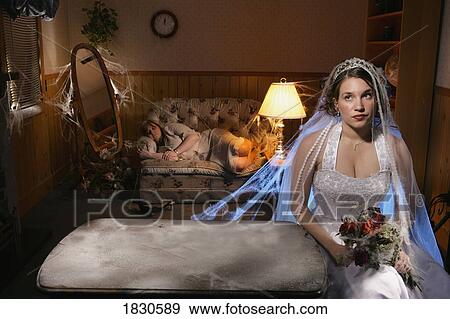 Stock Photo - Bride waiting for husband. Fotosearch
