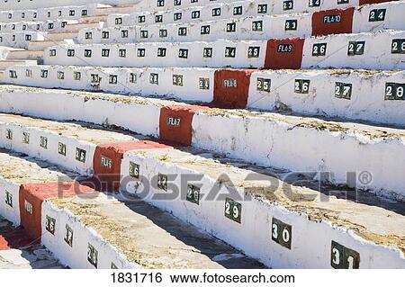 Stock Photograph - Bullring seats, Mijas Malaga province, Costa del Sol, Spain, Europe. Fotosearch