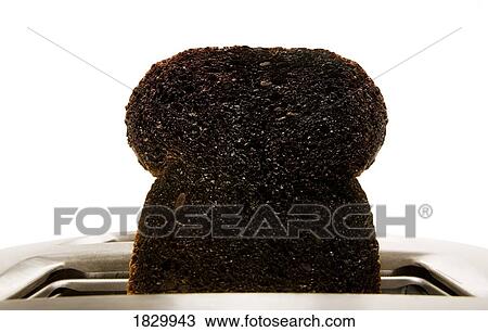 Stock Image - Burnt toast in toaster. Fotosearch