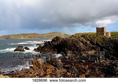 Stock Photograph - Carrickbrahey Castle on Isle of Doagh at Malin Head, Donegal, Ireland. Fotosearch