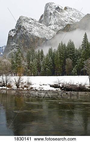 Stock Image - Cathedral Rocks in winter, Yosemite National Park, USA. Fotosearch